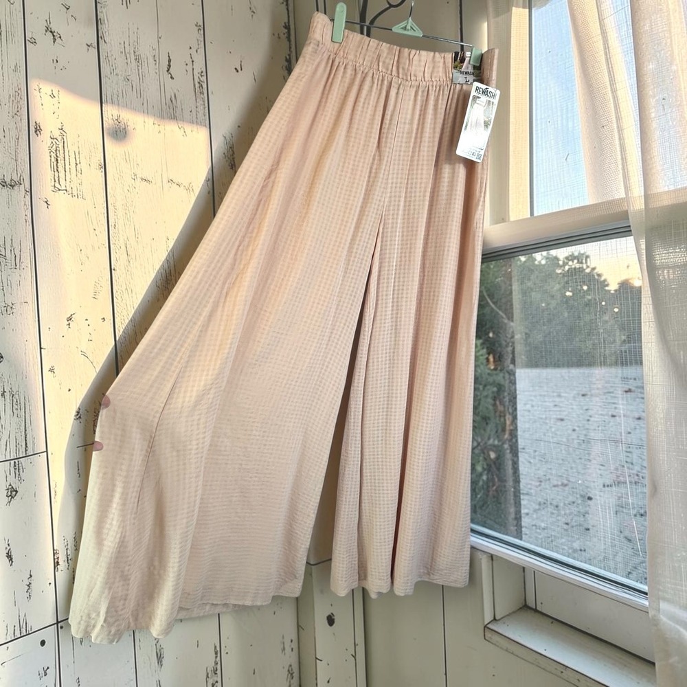 Extreme Wide Leg Pull On Pants Rewash L Pink Textured Gauze High Rise